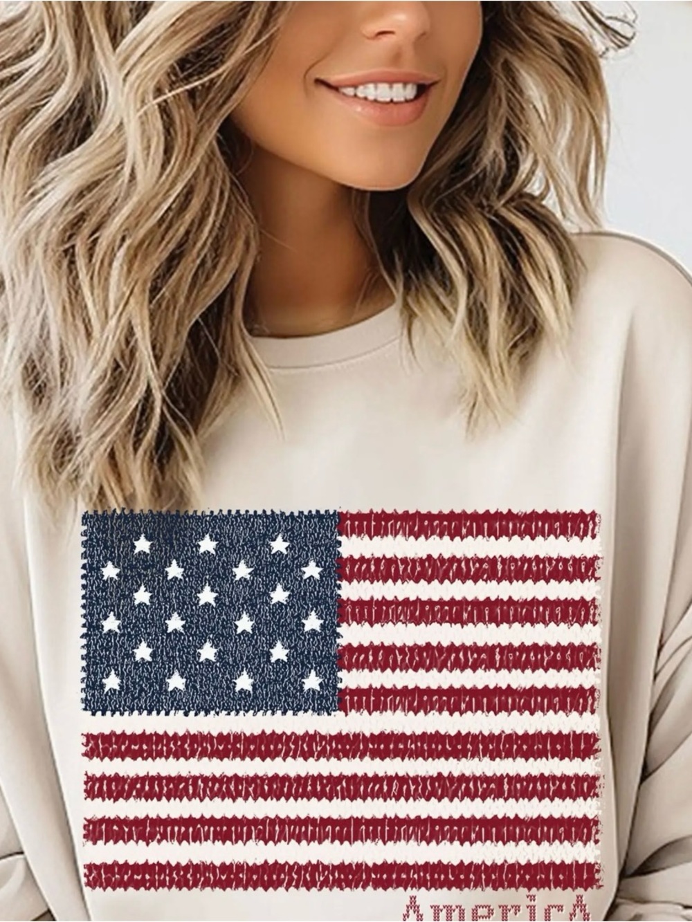 American Flag Graphic Sweatshirt - Cream